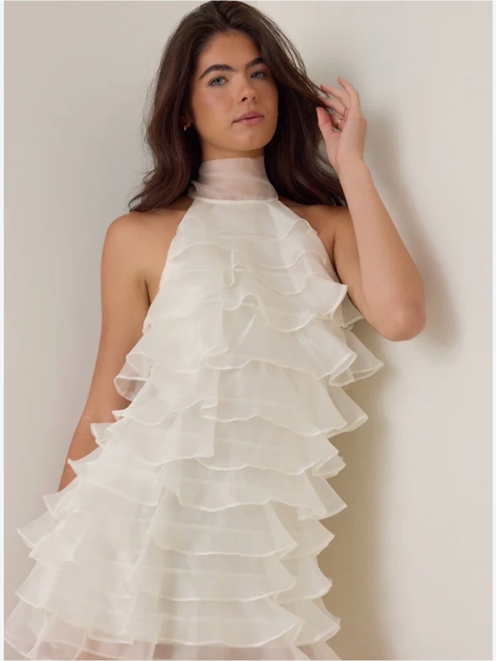Altar'd State Ivory Ruffle Halter Mini Dress